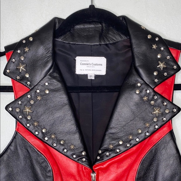 Natural Born Winner Studded Black Red Leather Vest Made in USA XXS/XS - Picture 2 of 14